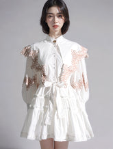 Mini-robes en coton brodées à manches longues